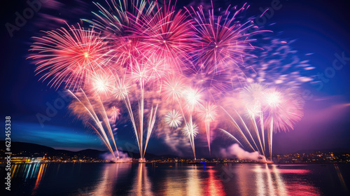Gorgeous fireworks bloom in the sky, a large-scale festival fireworks show