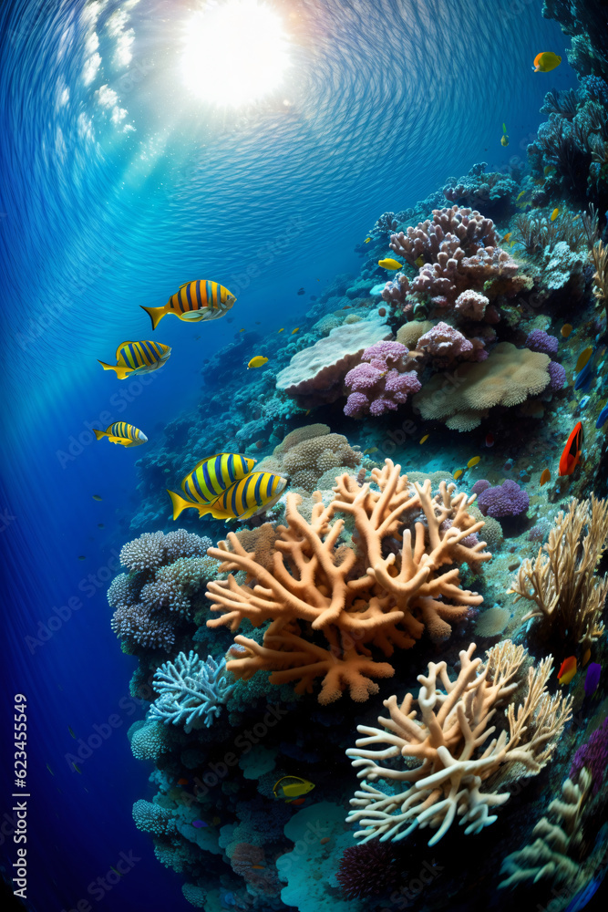 A Group Of Fish Swimming Over A Colorful Coral Reef