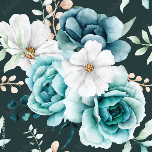 elegant watercolor tosca floral seamless pattern