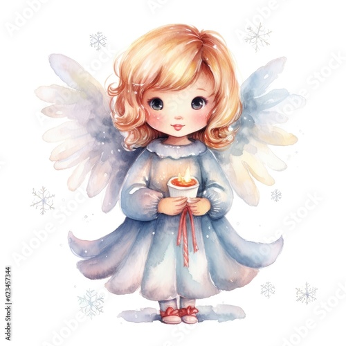 Drawing of a little girl with angel wings in watercolor