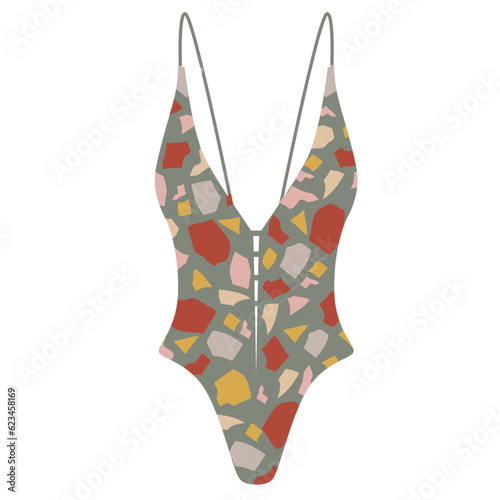 Monokini and bikini swimsuit in trendy boho colors.