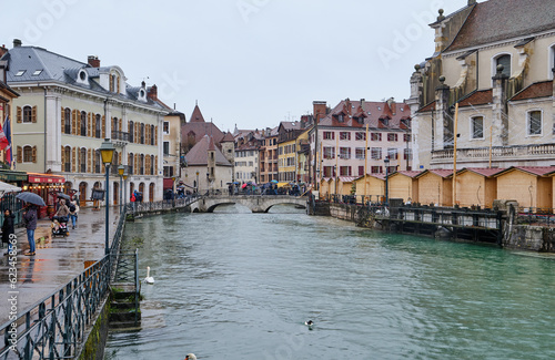 Annecy  France  Old town landmark in Annecy city center on the bank of the Thiou river  France