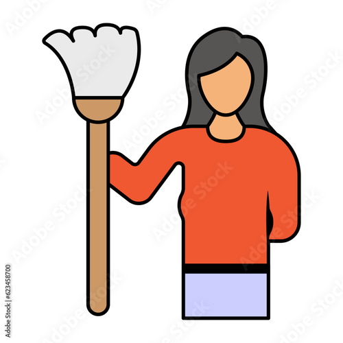 Manual sweeping vector color design, Housekeeping symbol, Office caretaker sign, porter or cleanser equipment stock illustration, sanitation workers holding Long Handle Broom concept