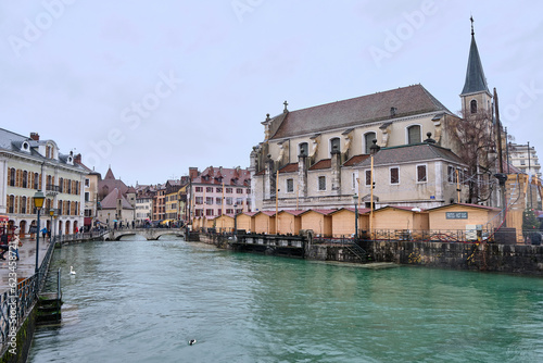 Annecy, France: Old town landmark in Annecy city center on the bank of the Thiou river, France