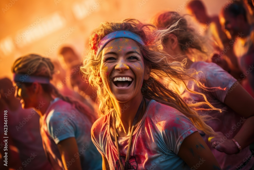 Runners Participating in a Color Run Event