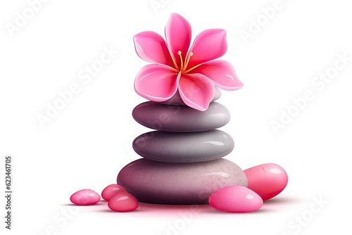 tower of stones and pink flower wellness spa illustration Generative AI