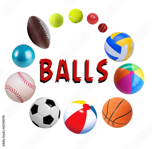 set of sports balls, balls raster in a realistic style on a white background