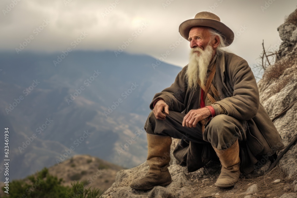 Old man high in the mountains. Generative AI 4