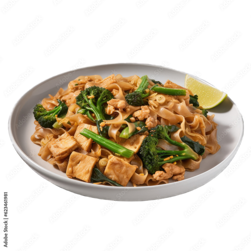 Veggie Pad See Ew isolated on transparent background. Generative AI