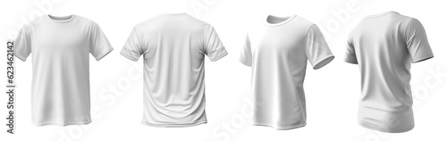 Tela Set of white tee t shirt round neck front, back and side view on transparent background cutout, PNG file