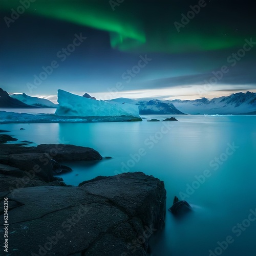 Northern lights aurora borealis in the night sky. Generative AI © Rianah