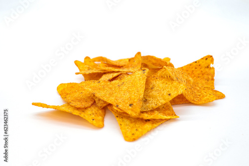 corn nachos isolated on white background doritos concept