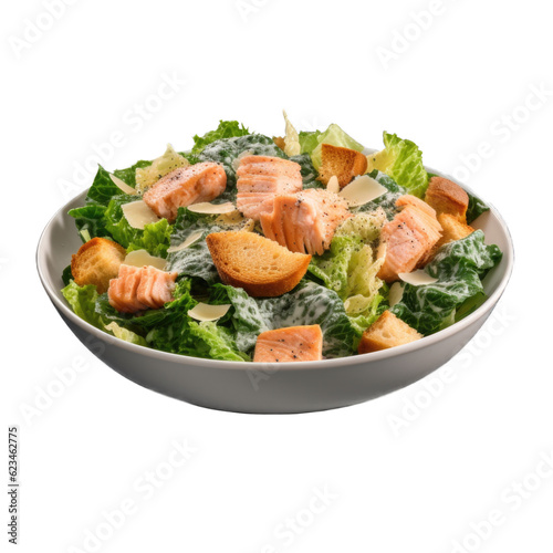 Salmon Caesar Salad isolated on transparent background. Generative AI