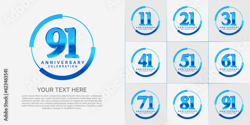 set of anniversary logo with blue number in circle can be use for celebration