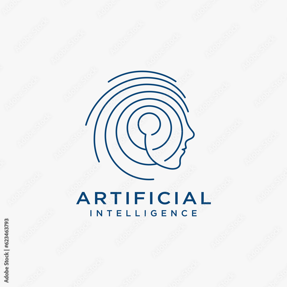 Human head in tech line style for artificial intelligence logo design Human head in tech line style for artificial intelligence logo design