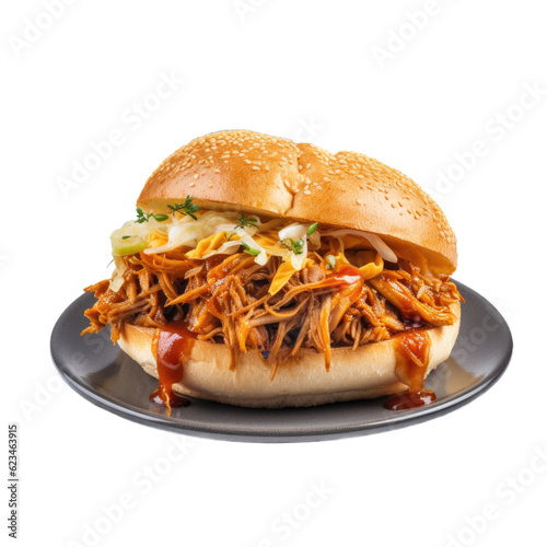 BBQ Pulled Jackfruit Sandwich isolated on transparent background. Generative AI