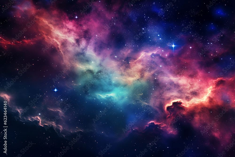 outerspace nebula and stars in dark neon colors, AI generated outerspace nebula and stars in dark neon colors, AI generated