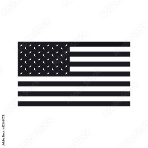 USA flag vector icon. Black and white national symbol of the United States of America.
