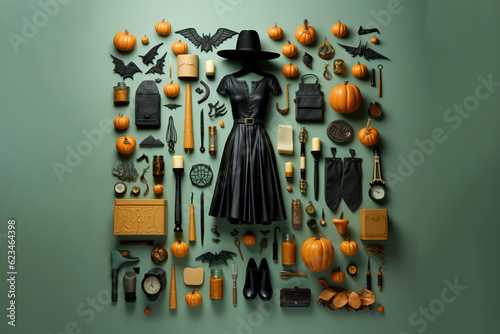 Female Halloween costume knolled .Generative AI illustration.
