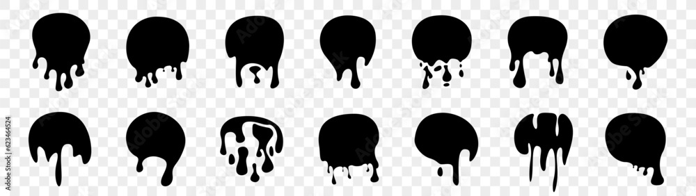 Obraz premium Set of black drip texture. Droplet fluid element collection. Vector abstract dripped fluid