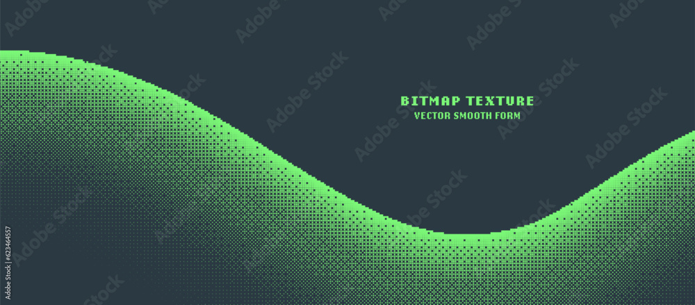 Pixel Art Style Bitmap Texture Smooth Form Vector Noise Dither Wide  Abstraction. 8bit Arcade Video Game Wide Wallpaper. Retro Digital  Technology Bright Green Colour Curved Shape Panoramic Illustration Stock  Vector