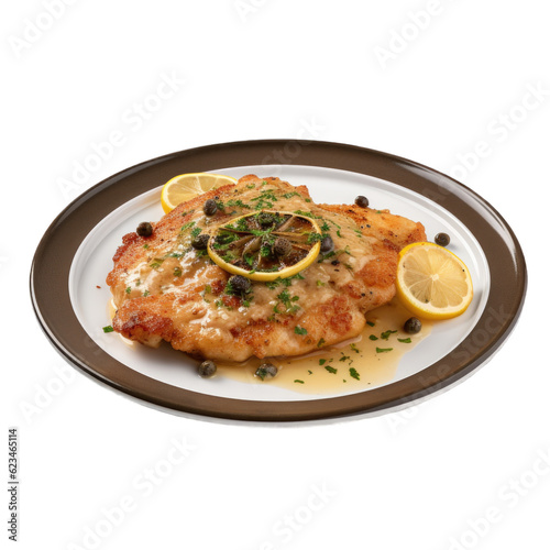 Chicken Piccata isolated on transparent background. Generative AI