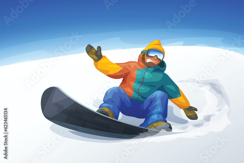 a snowboarder on hill at sunny day