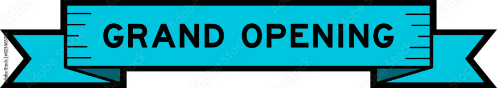 Ribbon label banner with word grand opening in blue color on white background