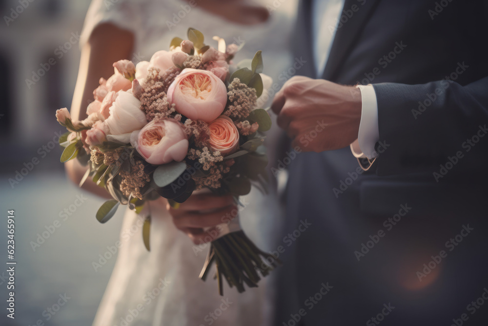 Romantic Blooms: A Bride's Exquisite Wedding Bouquet, buque de flores, casamento, generative ai