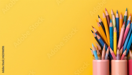 School background with pencils and copy space