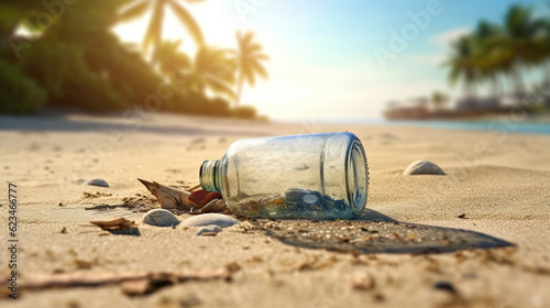bottle on the beach HD 8K wallpaper Stock Photographic Image