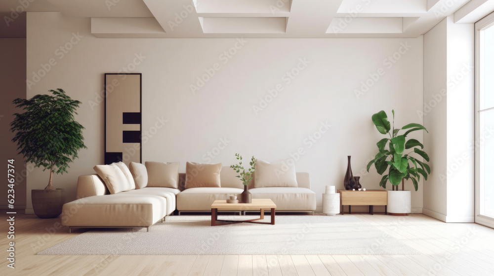 Fototapeta premium Serenity in Simplicity: A Minimalist Living Room. Generative AI