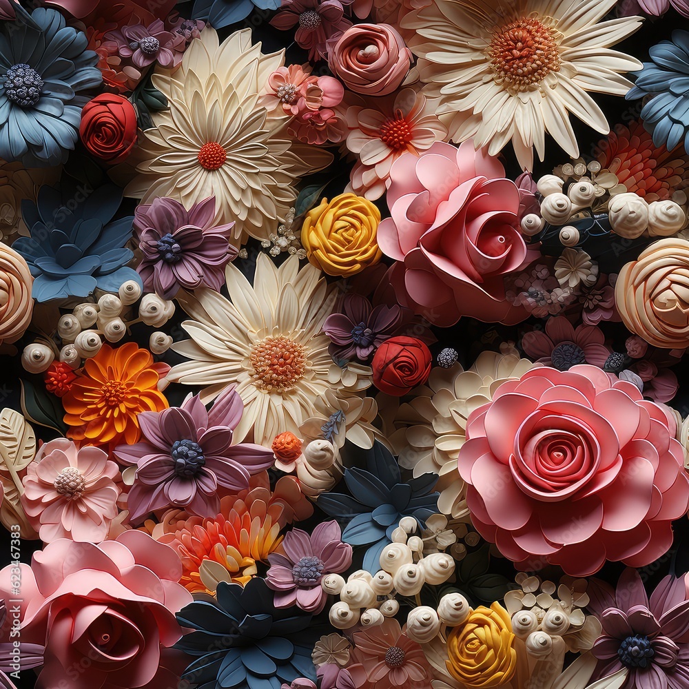 Captivating Celestial Bohemian Flowers: Colorful Clay-Inspired Wallpaper and Artistic Background, AI generated