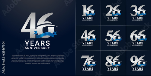 set of anniversary logo with silver number and blue ribbon can be use for celebration