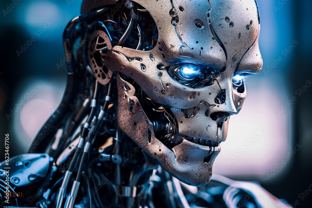 Portrait de robot avec expression faciale de sentiment - Générative IA