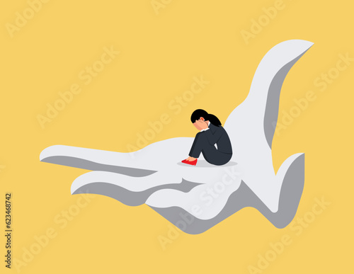 Problems and tiredness, Symbol of stress. Business woman under pressure and stress metaphor.