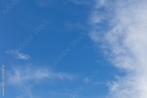 Beautiful blue sky background, white clouds covering thinly spread the sky