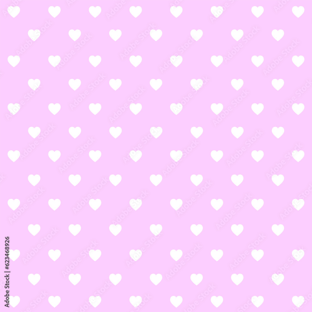 White hearts seamless pattern on pink background. vector hand drawn illustration.