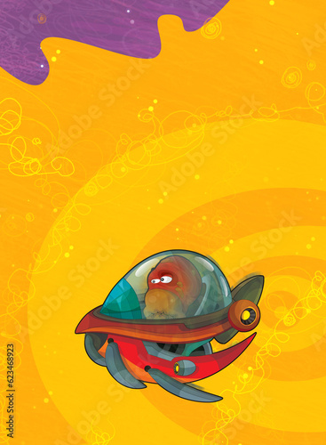 Cartoon funny colorful scene of cosmos galactic alien ufo isolated illustration for children © honeyflavour
