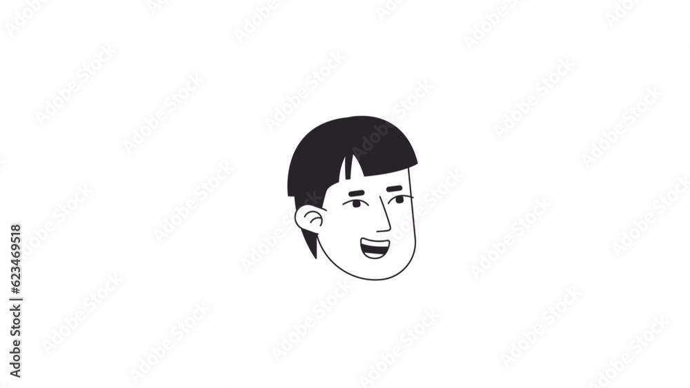 Excited student boy with pot haircut bw outline 2D avatar icon animation. Monochrome linear cartoon 4K video, alpha channel. Bowl cut young adult man animated person head isolated on white background Excited student boy with pot haircut bw outline 2D avatar icon animation. Monochrome linear cartoon 4K video, alpha channel. Bowl cut young adult man animated person head isolated on white background