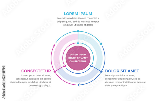 Circle diagram template with three steps or options, process infographics, vector eps10 illustration