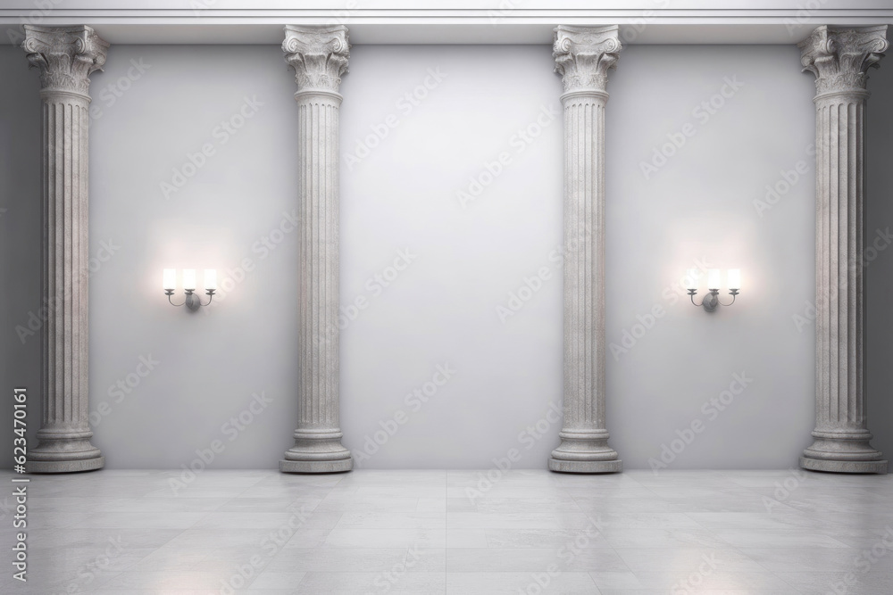 Modern and Chic Background for Product Presentations, Featuring Gray Wall and Columns. Generative AI