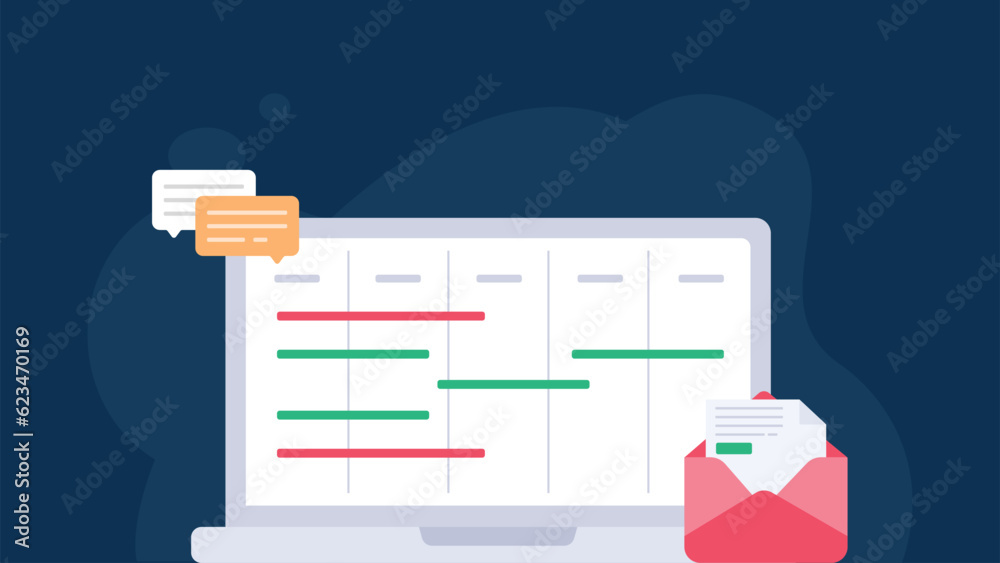 Project management, chat box, and  massage flat illustration 