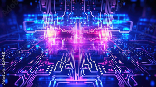 Neon Network: Glowing Cyber Circuit Design. Generative AI