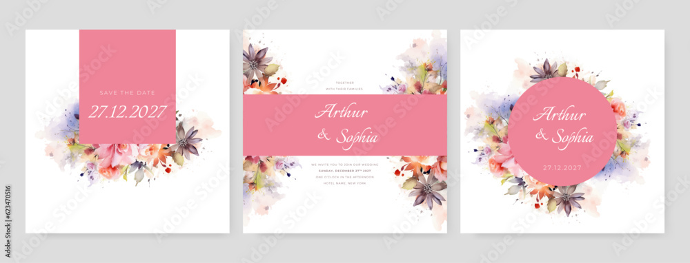 Beautiful vector hand drawn floral wedding invitation card template