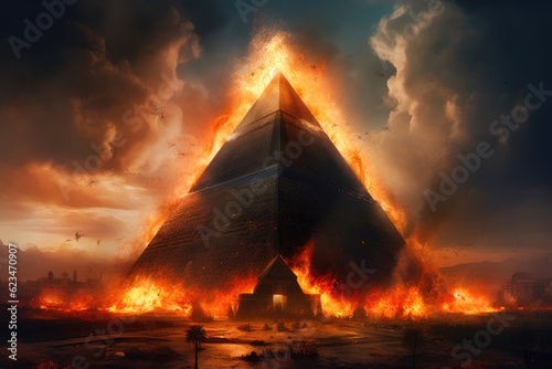 The Enthralling Ruins of a Burning Pyramid. Generative AI
