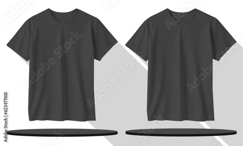 Obraz na plátně men black blank fashion casual short sleeve sport unisex cotton realistic front t shirt  mock up vector design illustration template