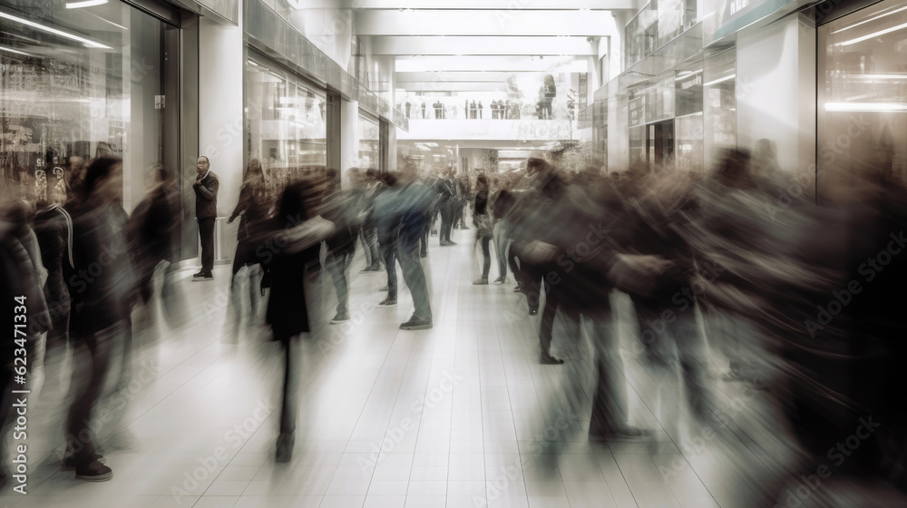 Vibrant Blurred Shopper Swarm. Generative AI