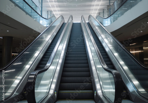 Dynamic Escalators in a Futuristic Shopping Center. Generative AI