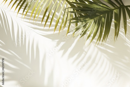 tropical palm foliage leaf sunlight shadow on white wall for hygiene organic cosmetic, skincare, beauty treatment product background